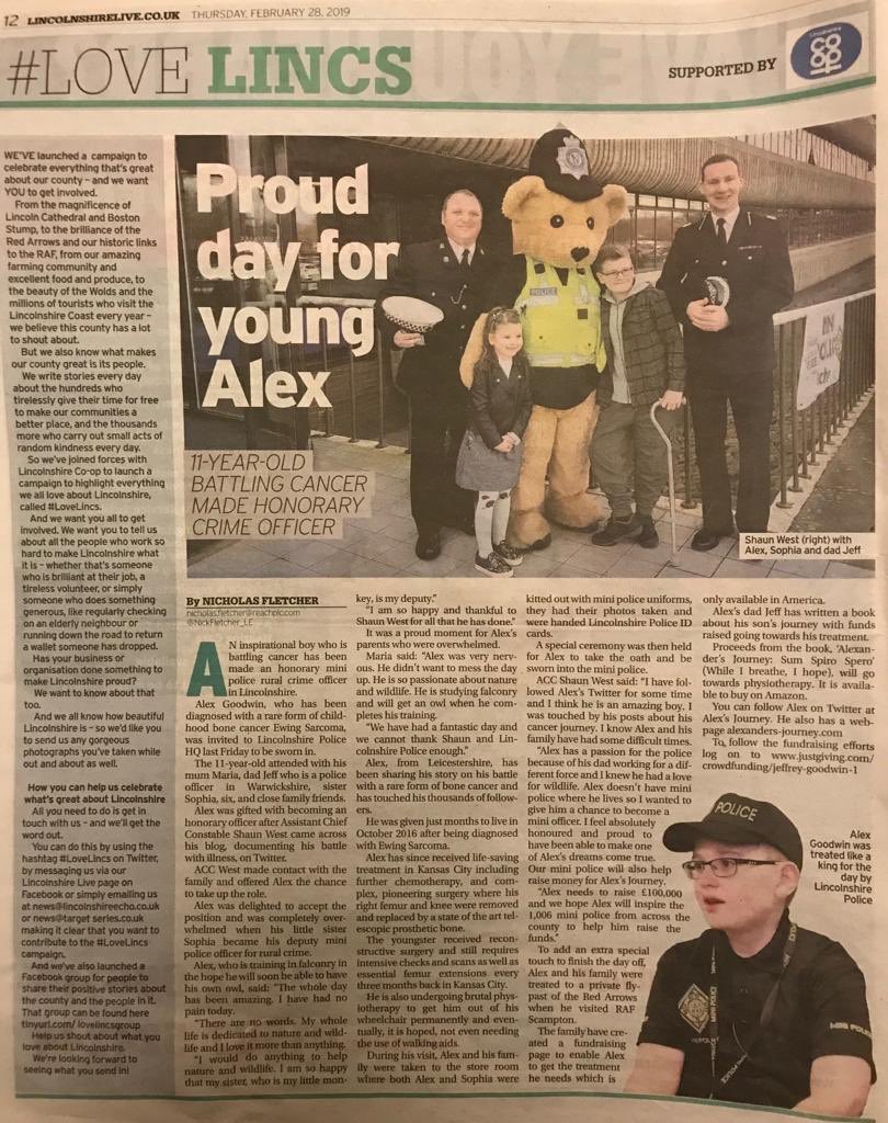 Proud day for young Alex, honorary Rural Crime (wildlife) Mini Police Officer. 

Great piece by @NickFletcher_LE in @LincsLive’s Echo featuring Alex @alexs_journey . 

A great way to kick off @lincscoop’s #LoveLincs and random acts of kindness.