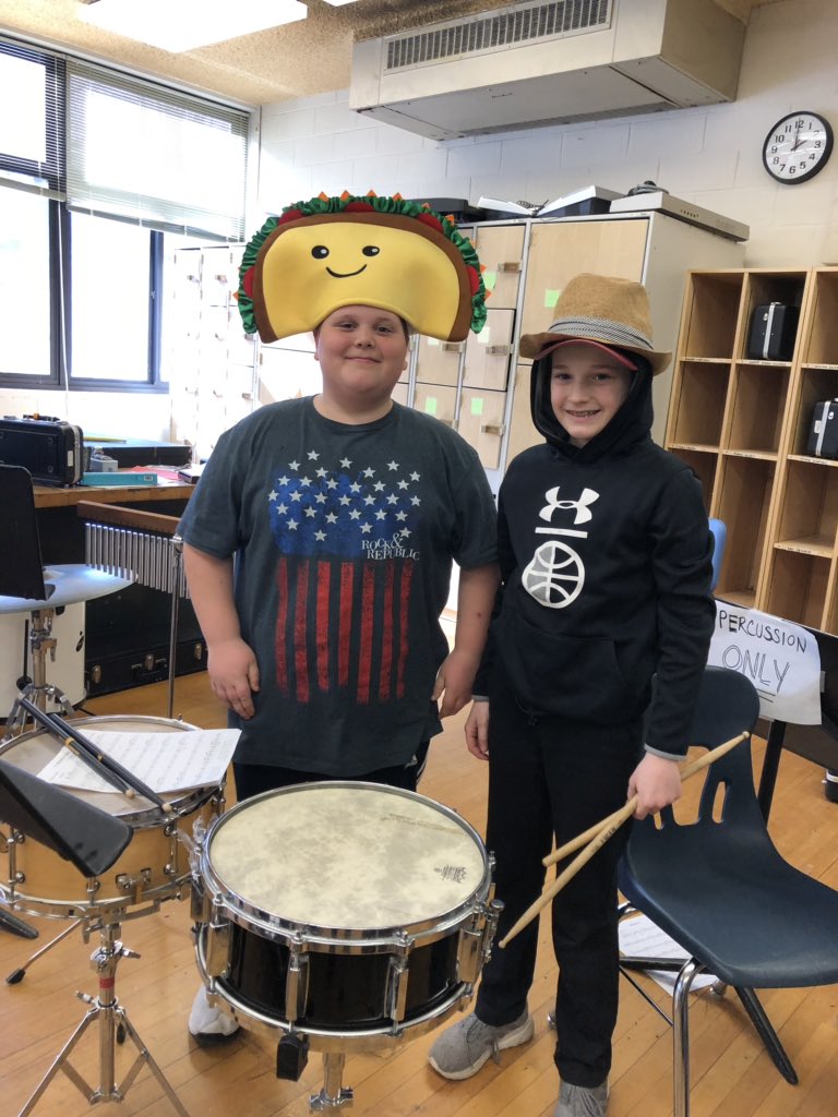 AstutoVictoria's tweet photo. 5th Grade Percussionists are looking amazing on Hat Day!!! 🌮🥁 #farleystrong #band #NRCSDChat https://t.co/pLG9dks0Pv