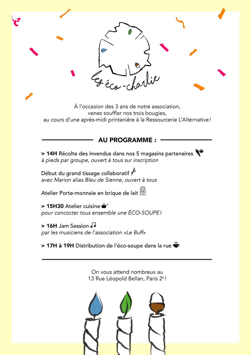 Venez nombreux pour souffler avec nous nos 3 bougies le 23/03 à Paris🎂 ! #ecocharlie #zerodechet #antigaspi #association #3ans