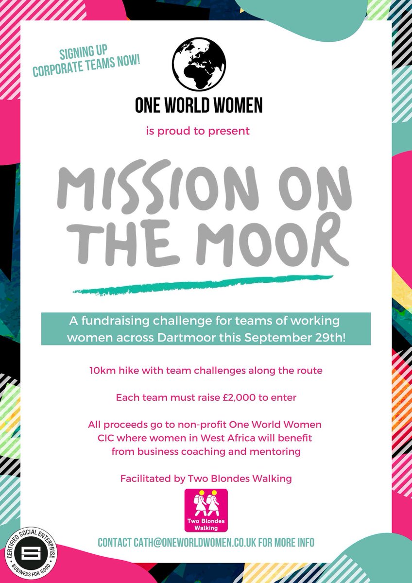 OneWorldWomen1's tweet photo. Hello lady worker-bees of @Exeter_Hour 👋

Grab your colleagues and help us fundraise to give businesswomen in Africa skills to grow their businesses.

💃 Teams of 5 women
🌄 On Dartmoor
💪 Challenge yourself

#corporatechallenge #exeter_hour
#missiononthemoor #Susainability https://t.co/6XTZYITVY0