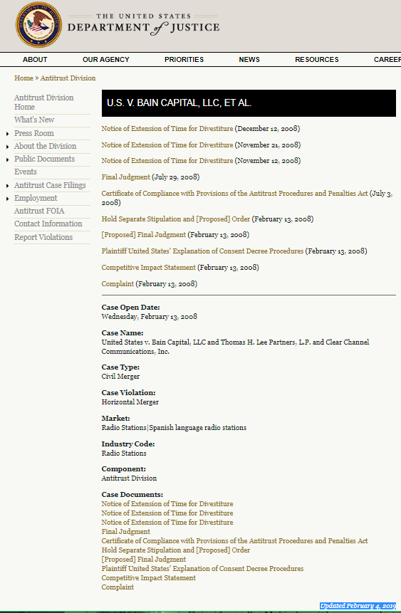 Bain Capitol  #Antitrust case UPDATED 2/4/19!Q2840Mitt Romney.Mitt Romney.Mitt Romney.Wire transfers are a convenient way of transferring money.Q>>5293706Happy Hunting!QU.S. V. BAIN CAPITAL, LLC, ET AL. https://www.justice.gov/atr/case/us-v-bain-capital-llc-et-al