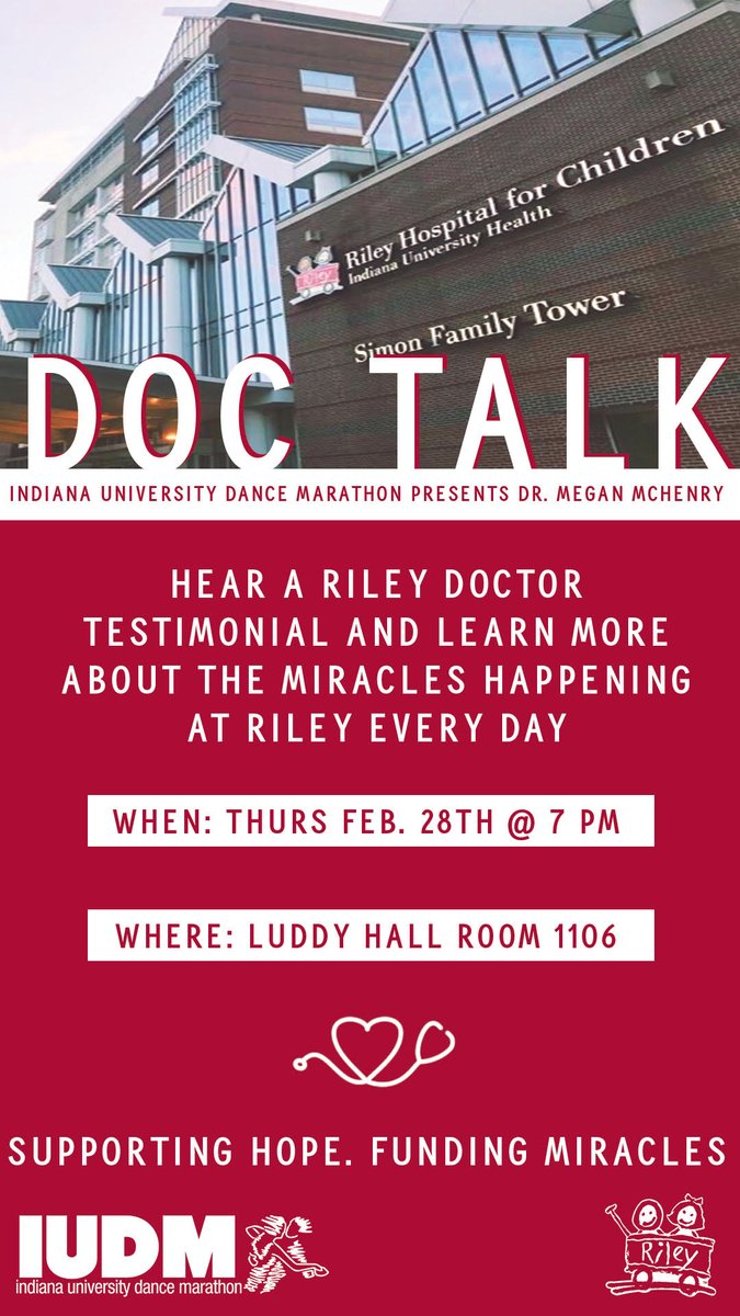 IUDM's tweet photo. Donโt forget to stop by Luddy Hall tonight at 7 to hear pediatric infectious disease specialist Dr. McHenry speak about her experience working with the kids at Riley! #RileyWeek #SupportingHope #FundingMiracles https://t.co/f3o27ZnM8N