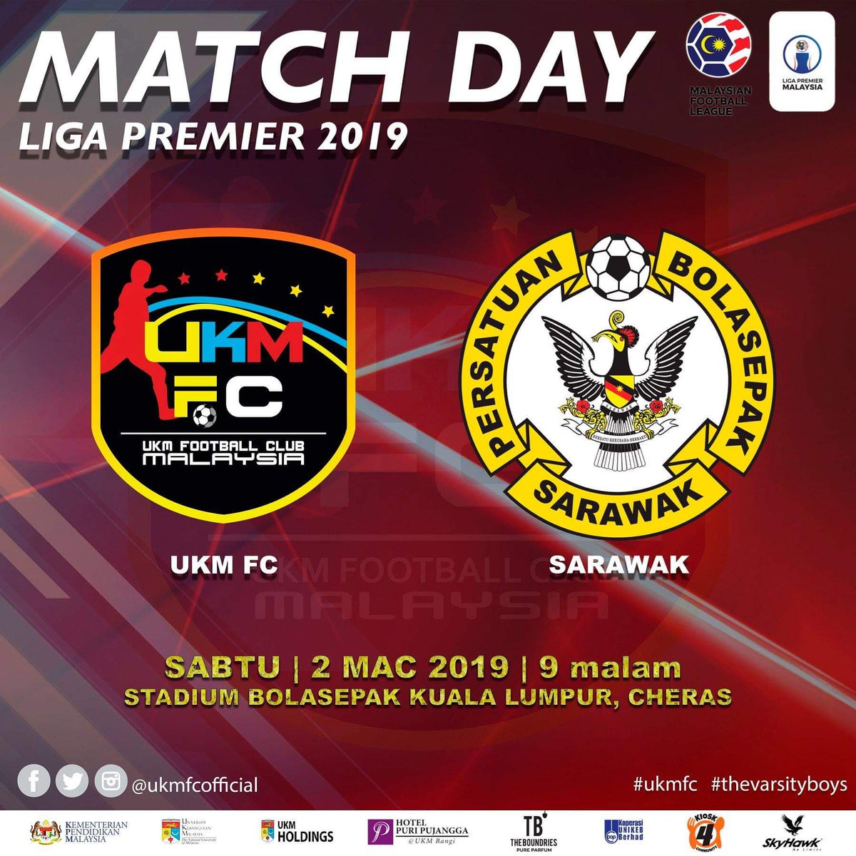 ukm_fc's tweet photo. Perlawanan kelima UKM FC :

UKM FC vs SARAWAK
📆2 Mac 2019/ Sabtu
🏟Stadium Bolasepak Kuala Lumpur, Cheras
⏲ 9 malam

Harga tiket : 
RM20 - Grandstand
RM10 - Terbuka

Kaunter tiket akan mula dibuka jam 6.00 petang,2 Mac 2019,Sabtu,Stadium Bolasepak Kuala Lumpur,Cheras https://t.co/TCTDIfpLat
