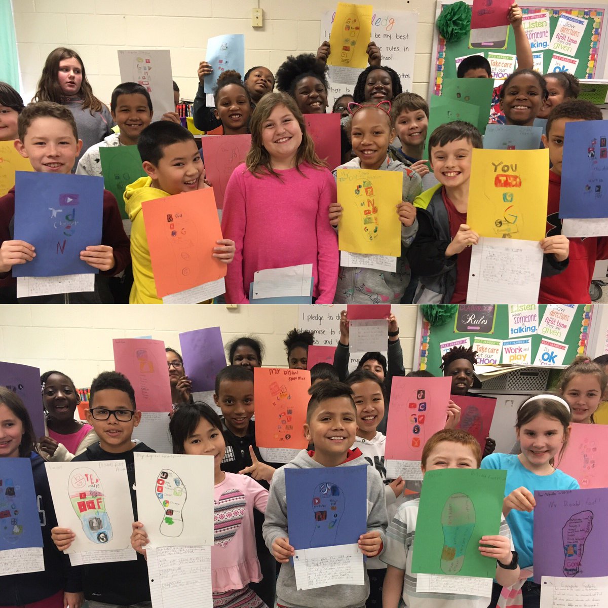 Do you know your digital foot print? These fourth graders do! They tracked their digital footprint and wrote about how to be safe, respectful, and responsible online. #DigitalLearningDay2019 @PointOViewES @drherber