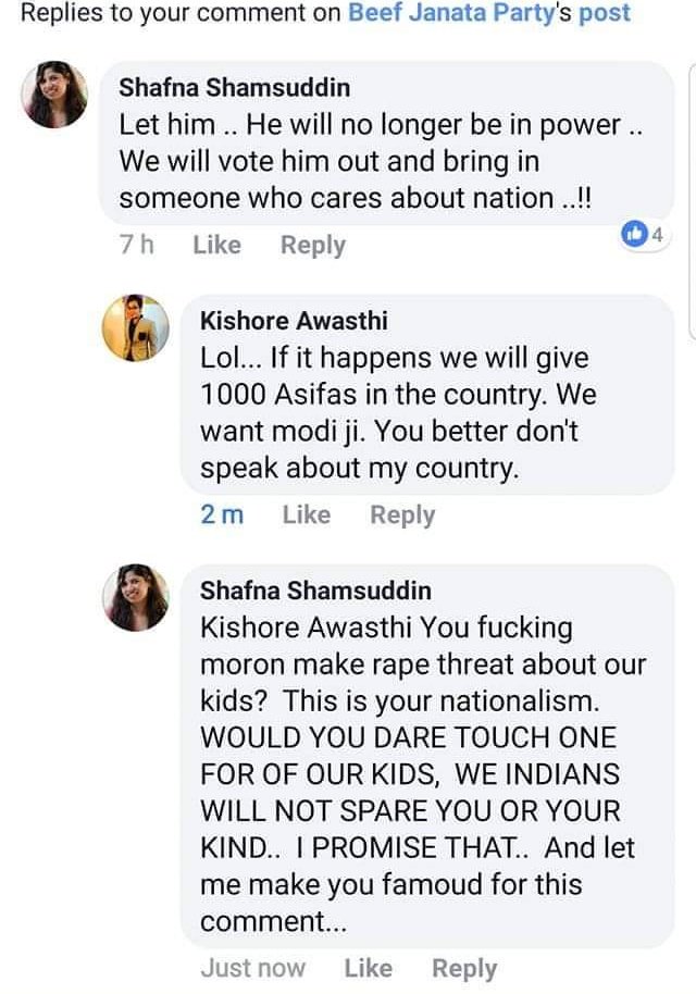 drunkJournalist's tweet photo. @Uppolice This guy named Kishore Awasti from lucknow is giving rape threats. Please take action. @lkopolice https://t.co/WaTG7vpBf2