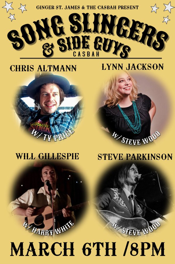 New Concert Series : Songslingers &amp; Sideguys Vol 1 @CasbahHamilton March 6th - Early Show 7pm featuring <a href="/ChrisAltmannAU/">Chris Altmann</a> , <a href="/LynnJackson74/">Lynn Jackson</a> , Stephen Parkinson, <a href="/WGillespieMusic/">Will Gillespie</a> ! #Hamilton #livemusic #Homegrown #rootsmusic #homebeforemidnight
