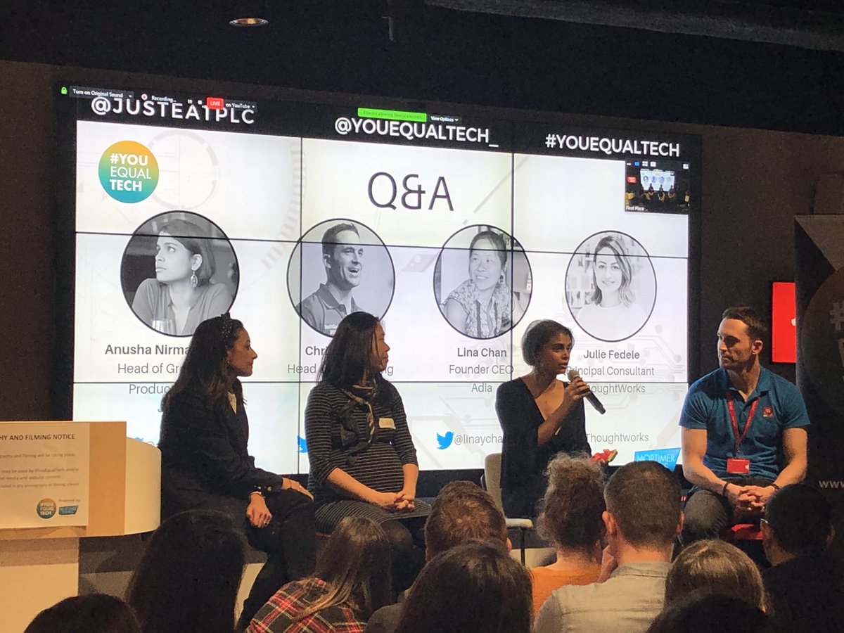 YouEqualTech's tweet photo. Our wonderful speakers... Julie Fedele from @thoughtworks, @linaychan from @adia_health, @anusha_n and @newc1 from @JustEatPLC #YouEqualTech https://t.co/6v9X01Ha6y