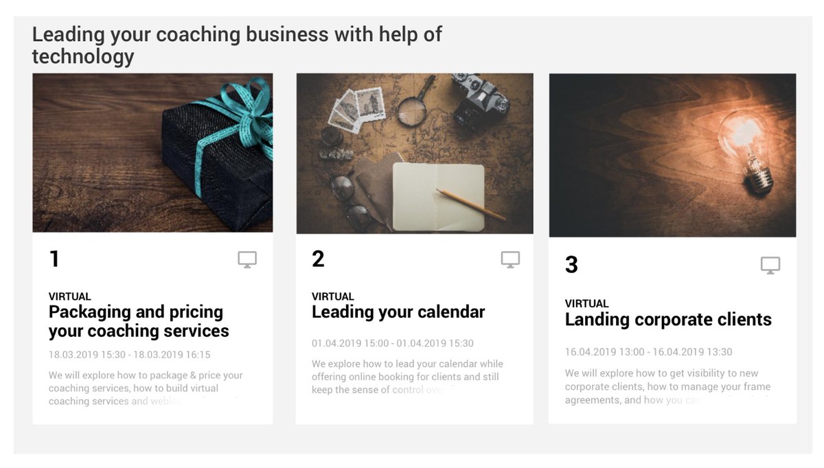 Are you a professional coach? Ready for the next level?

You are welcomed to join a FREE Business webinar series to explore what technology can do for you. Register at coachingwrx.com/en/app/coachin…

#coaching #impact