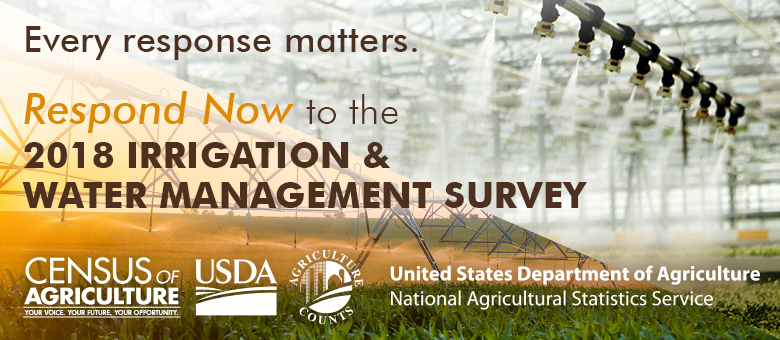 usda_nass's tweet photo. March 8 deadline to respond to the #Irrigation &amp; Water Mgmt Survey! Collected once every 5 yrs as a Census of Ag Special Study, these data will aid efforts to develop &amp; promote efficient irrigation practices. Please respond online, by mail or phone today. #Agriculture #AgStats https://t.co/yHSUzgxM77