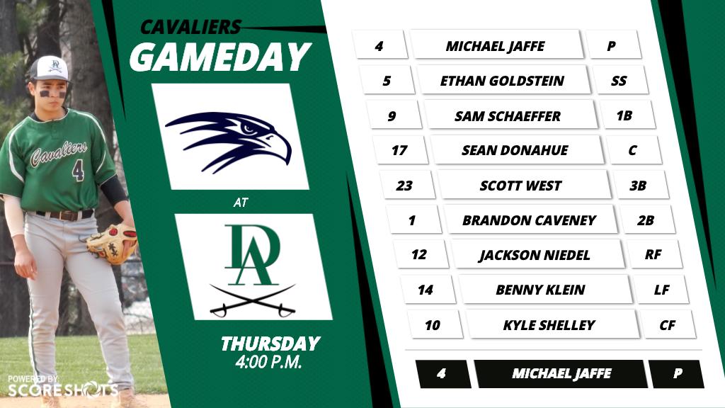 DA Baseball (@dacavsbaseball) on Twitter photo 40 minutes from first pitch - here is the lineup for the Cavs. Jaffe on the hill on opening day. <a href="/highschoolot/">HighSchoolOT</a> 40 minutes from first pitch - here is the lineup for the Cavs. Jaffe on the hill on opening day. <a href="/highschoolot/">HighSchoolOT</a>