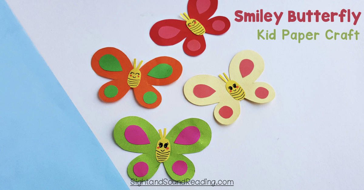 Easy Smiley Butterfly Kid Paper Craft - with Free Template! sightandsoundreading.com/smiley-butterf…