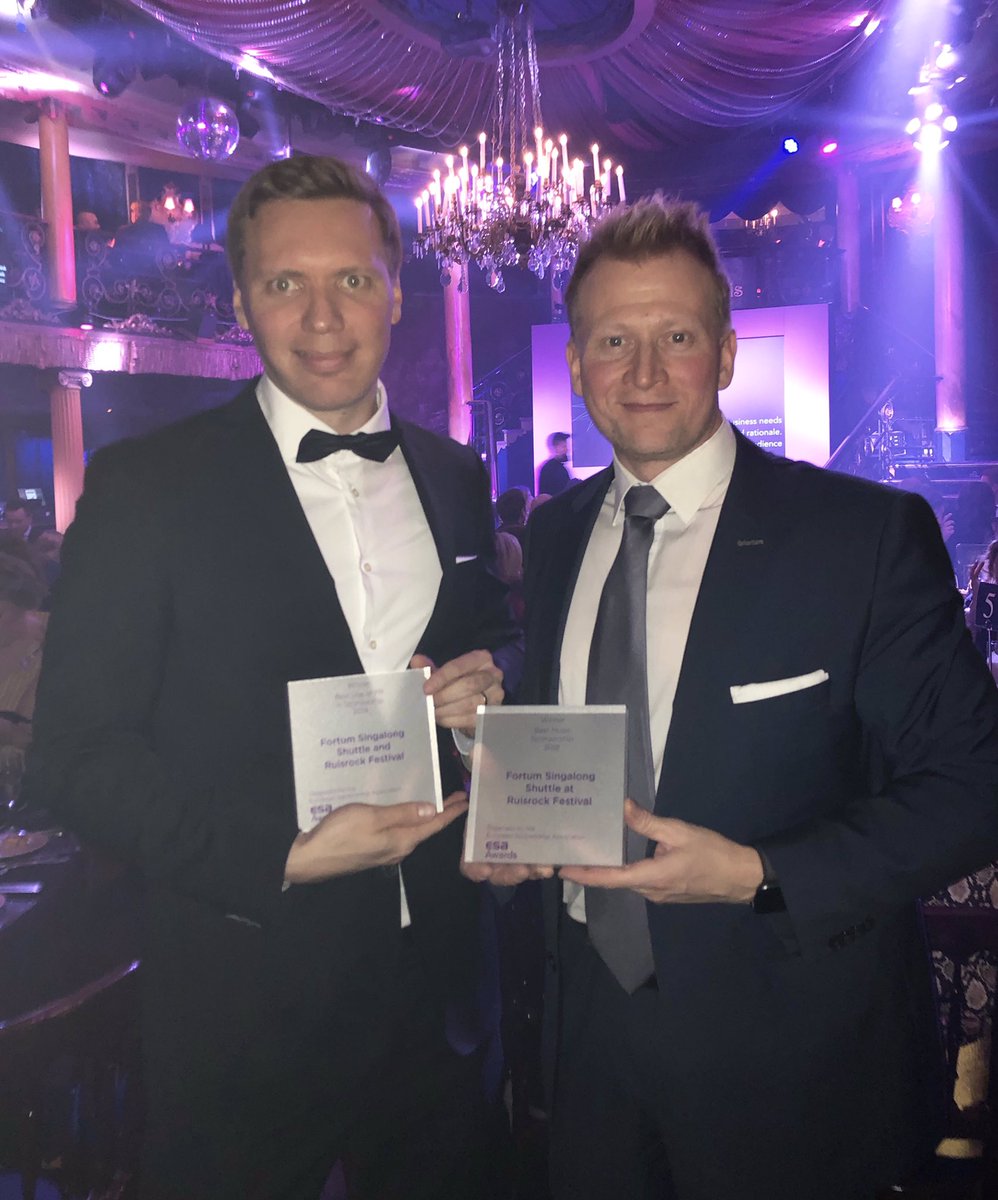 Awesome evening celebrating Fortum Singalong Shuttles’s success at the European Sponsorship Association’s awards in London! #ESAawards #SingalongShuttle #Fortum