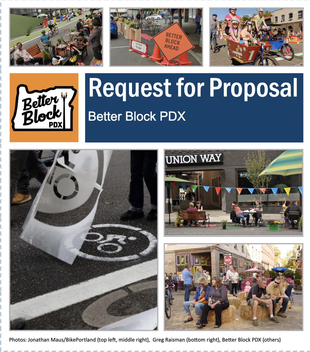 Want to re-imagine a street or public space in your n'hood? 

The <a href="/BetterBlockPDX/">Better Block PDX</a> RFP for projects closes soon! 

bikeportland.org/2019/01/29/bet…