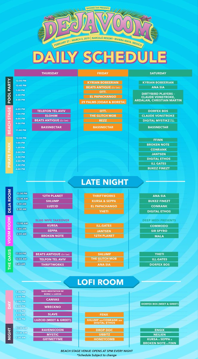 BeatsAntique's tweet image. Our set time for this evening at @DejaVoom has changed! We will now be on the Beach Stage 8:05 - 9:05 PM tonight before @bassnectar! See you in paradise! 🌴🎶 #beatsantique #dejavoom #bassnectar #djset #rockoutinparadise