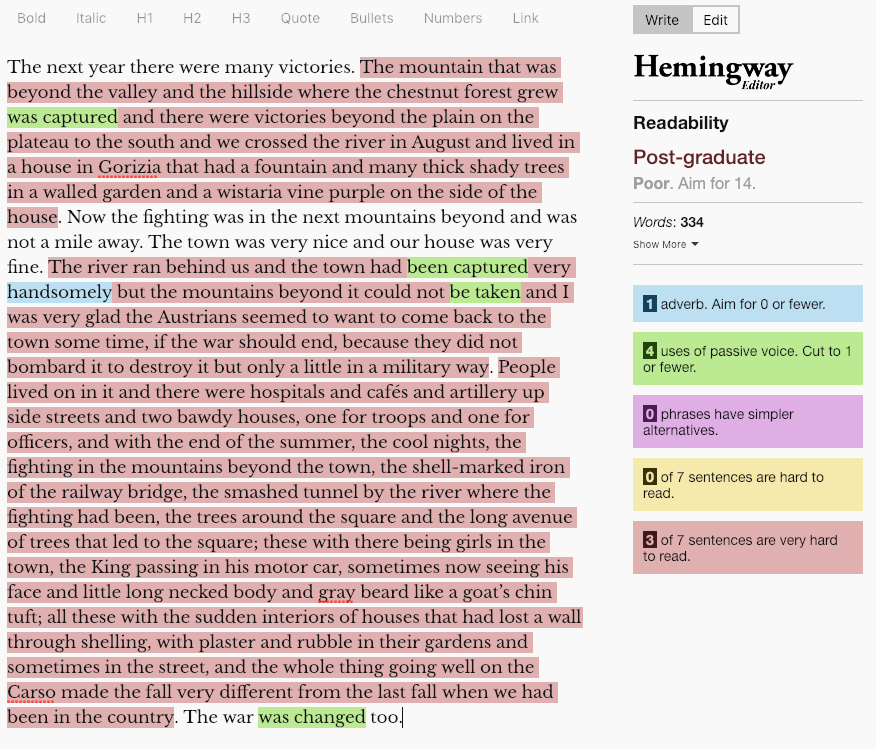I put some Hemingway in Hemingway. #CreComm #hemingway #writing #passivevoice <a href="/HemingwayApp/">Hemingway App</a>