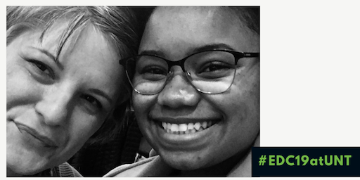 UNTCVAD's tweet photo. Hey, we know those two! It's #UNT #CVADstudioart Dept Chair Lauren Lake w/ BFA #CVADstudent Asia Youngs-Bailey @YoungsBailey #CVADSGA representing #UNTCVAD at the 2019 UNT Equity & Diversity Conference @DiversityUNT #EDC19atUNT @HowardJRoss @Jalane_Schmidt @UNTnews https://t.co/JO33uCUv9I