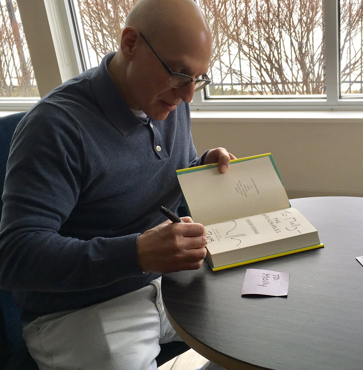 mccsdmedia's tweet photo. @gordonkorman Thank you for signing our student books! Looking forward to our Skype in April! #D24inspires https://t.co/pPi2kallNx