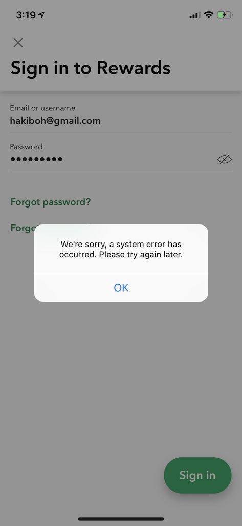 BigHenz88's tweet photo. @Starbucks Ughhhh this has been happening all day. I just want to log in. https://t.co/aoIdBSZXVC