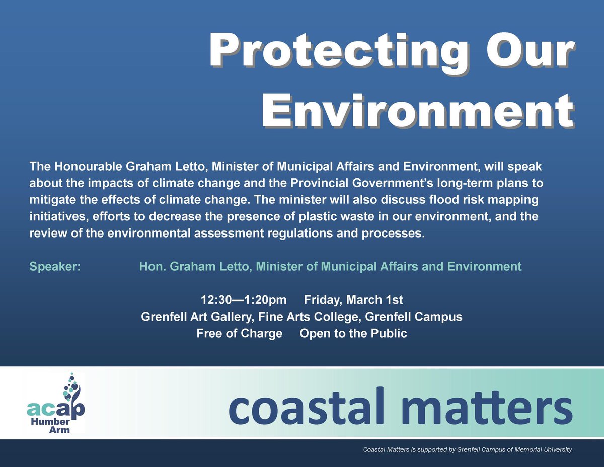 ClimateWatchNL's tweet image. Climate Watch NL will be live tweeting tomorrow from the @GovNL/@MAE_GovNL/@GrahamLetto's climate change presentation at @grenfellcampus hosted by @ACAPHumberArm #NLpoli #CDNpoli #Canpoli #climatechange