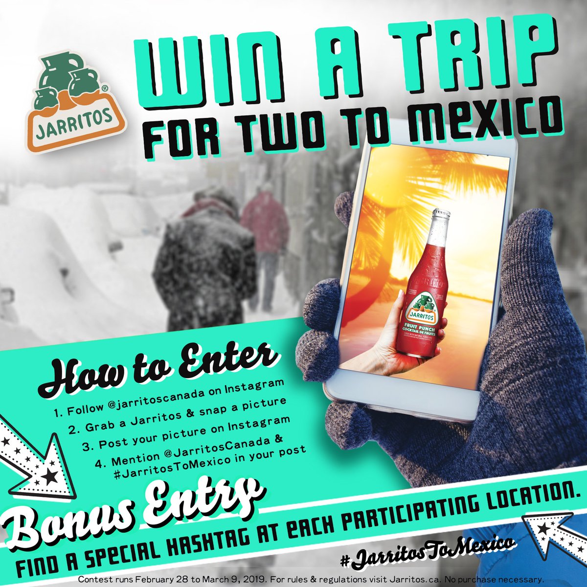 The #JarritosToMexico Giveaway is back! Follow Jarritos Canada on Instagram for more info or visit jarritos.ca!