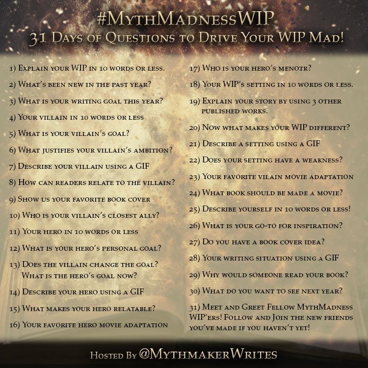 MythmakerWrites's tweet photo. Be sure to join us for the 3rd Annual #MythMadnessWIP hashtag extravaganza! Looking sooo forward to seeing everyone again! https://t.co/KcPeovWXDX