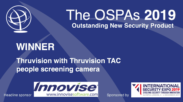 theOSPAs's tweet photo. Congratulations to Thruvision for winning in the Outstanding New Security Product category with Thruvision TAC people screening camera! @thruvision This award is sponsored by @ISE_Expo  #OSPAs https://t.co/1qEtceRVqm