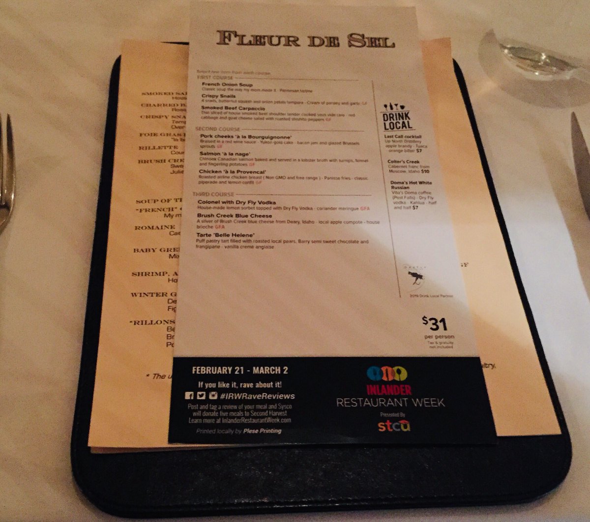 KarrCornejo's tweet photo. Spouse and I braved snowy I-90 last night for a fantastic dinner at Fleur de Sel as part of Restaurant Week. Fabulous food and service! And the best was that the meal and service were celiac-friendly 💕 #IRWRaveReviews #inlanderRW #Spokane https://t.co/gWwLdpZkRJ