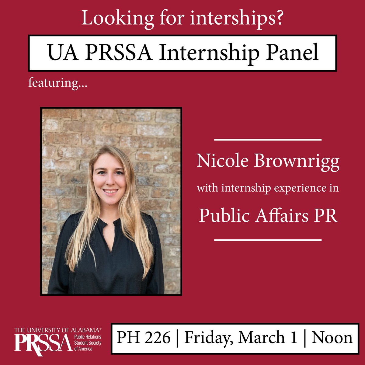 UAPRSSA's tweet photo. Meet Mickey, Ashby and Nicole! They are three out of five panelists for the Internship Panel Lunch &amp; Learn. Interested in pursuing an internship in any of these three fields of PR? Come to PH 226 tomorrow at noon to learn more. https://t.co/iDSVOJYcQN