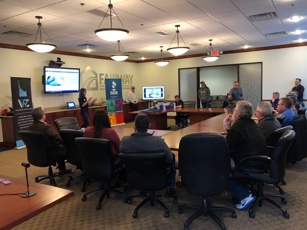 IdahoVRCouncil's tweet photo. The snow couldn't stop us from having an awesome time talking about VR❄️ A huge thank you to Better Business Bureau Northwest Serving Idaho and Western Wyoming for letting us to come and talk to your members. Shoutout to #CSHQA, #DraftechIdaho, and #EpicRealty for presenting!😁 https://t.co/NNDYZ7nFVO