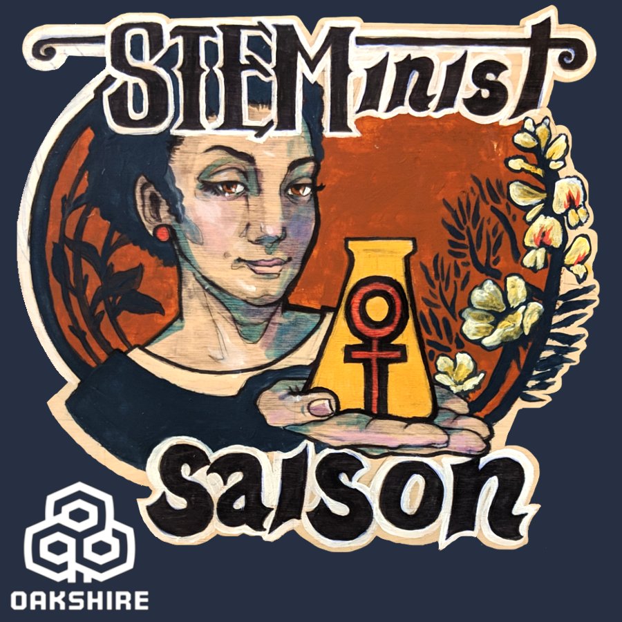 SarahStednitz's tweet photo. Label design for @UOWGS and @Oakshire collaborative beer, with #STEMinist @AngieMichaiel as muse #feminist #sciart #beer #saison https://t.co/uCvNZ0E5VN