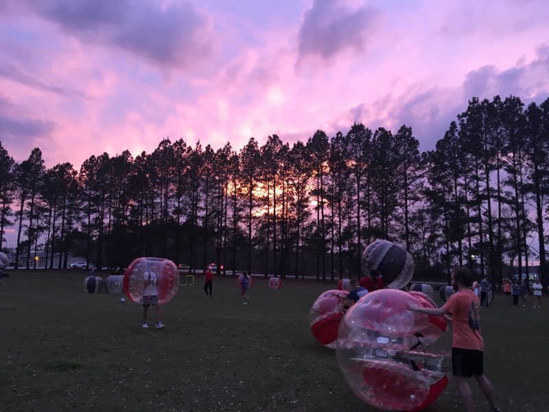 KnockerballAUG's tweet photo. Beautiful Sunset &amp; some intense #BubbleSoccer at @GeorgiaSouthern yesterday! 8 team single elimination tournament and @PhiSigGSU comes out with the W! More highlights &amp; videos coming soon!⚽️ #KnockerballAugusta  

https://t.co/SiMcjhkDOx https://t.co/jioOWghb1R
