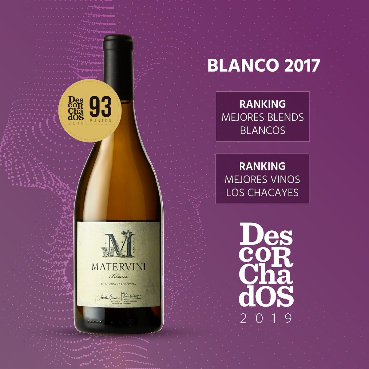 Matervini's tweet photo. Orgullosos de nuestro #BlancoMatervini. Recibió 93 puntos de Descorchados y fue rankeado dentro de los mejores #Blends Blancos y los mejores #vinos Los Chacayes ¡Salud!
#FilosofiaMatervini #Matervini #Mendoza #Puntajes #Argentina #Wines @PatricioTapiaM https://t.co/kvmmYYQhW2