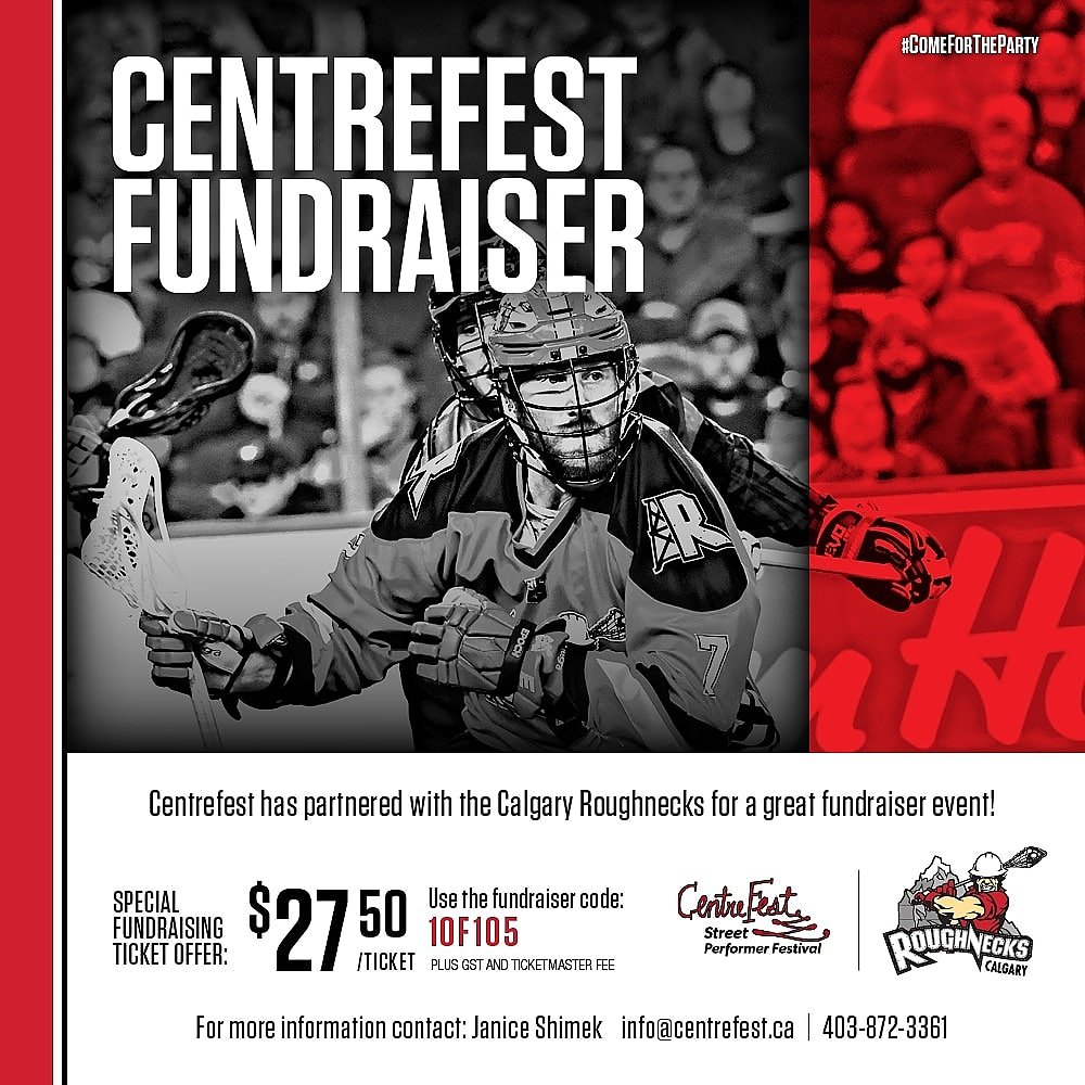 Head on over to calgaryroughnecks.com/schedule/ there are 2 home games in March! March 9 and 16, see the promo code on photo? Enter the promo code and get a wicked deal on tickets. Then CentreFest gets $5 from each sale. #comefortheparty #stayfortheLAX #fundraiser #SupportLocal