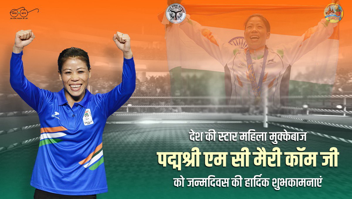 CMOfficeUP's tweet photo. बॉक्सिंग में देश का नाम रोशन करने वाली पद्मश्री @MangteC जी को जन्मदिवस की हार्दिक शुभकामनाएं। छह बार ‍विश्व मुक्केबाजी प्रतियोगिता की विजेता रह चुकी #MaryKom अकेली ऐसी महिला मुक्केबाज़ हैं जिन्��ोंने अपनी सभी 6 विश्व प्रतियोगिताओं में पदक जीता है। https://t.co/LPM8buG0pa