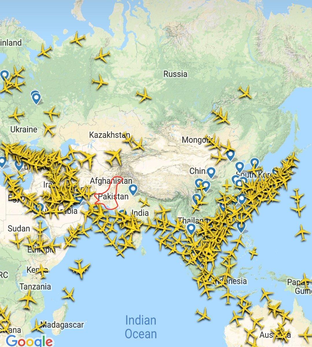 During last 4 yrs Modi choked Pak thro various ways as explained in above thread. Modi finished Pak fighting capability before start of final assualt. Now is the most crucial period, this photo courtesy  @ByRakeshSimha shows its airspace is empty maybe IN blocked sea route also so