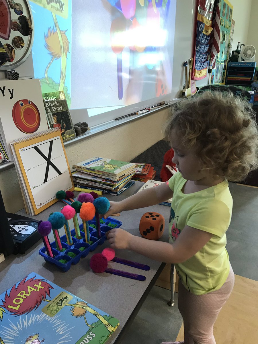 nanajofletcher's tweet photo. If there were 9 #truffulatrees and the #onceler chopped down 5 or if there were 8 truffula trees and someone planted 3 more - #howmanynow #drseuss #vbe #vbevibe #sdircprek #combining #separating https://t.co/eNPBYzYTBh