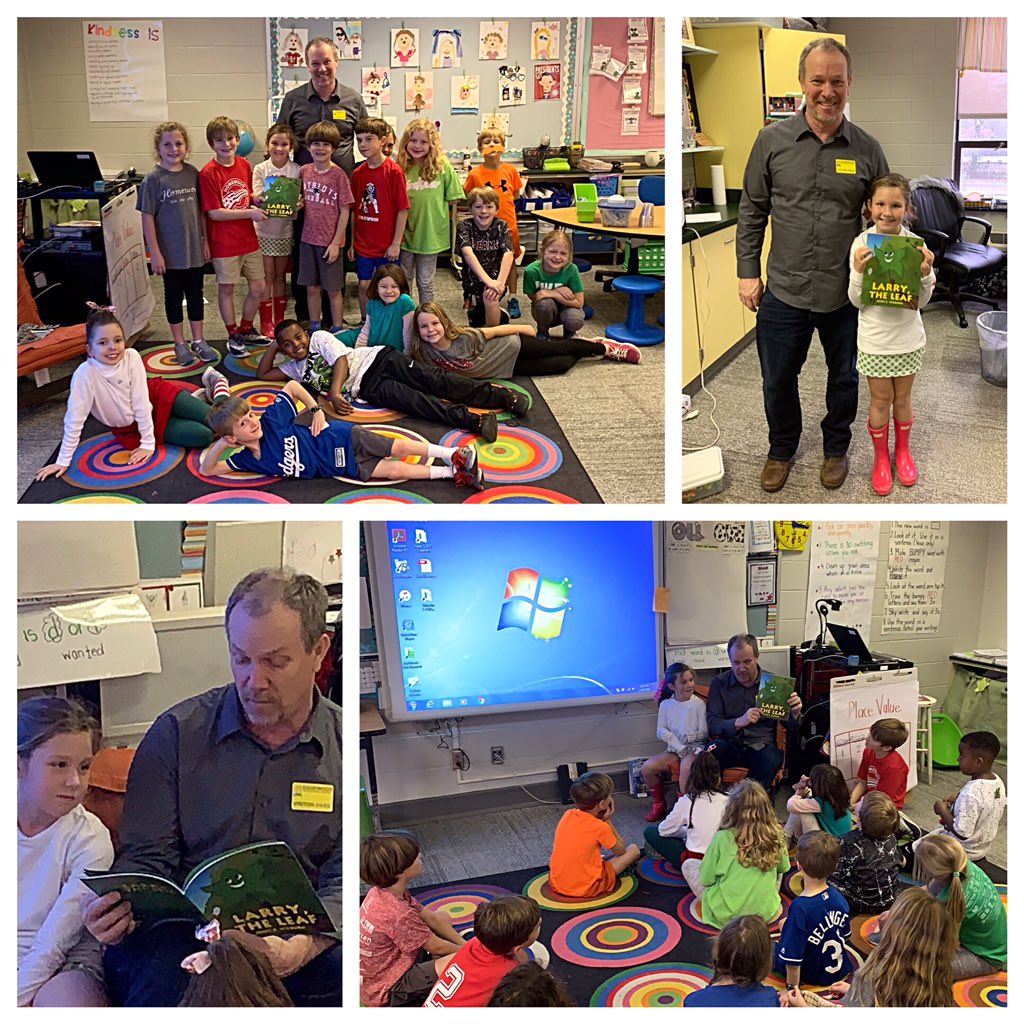 Former intern <a href="/itsHobie/">Scott Hobie Laney</a> ‘s daughter Anna Scott asked <a href="/greg__burgess/">Greg Burgess</a> to come read <a href="/LarryLeafbook/">Larry The Leaf</a> to her class today - LOOK Greg does have a heart!  LOL! He did AMAZING &amp; the kids just loved Larry <a href="/WilburnJo/">John Wilburn</a> @rickandbubba