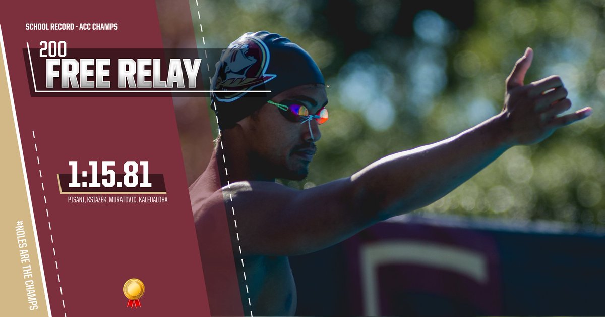 FSU_Swimming's tweet photo. #NOLES TAKE HOME THE 🥇 IN THE #ACCMSD 200 FREE RELAY!!!

School Record ✔️
2nd best time in the country✔️

@RowdyGaines,, we've got good sprinters too. https://t.co/dNeOEwTQbN