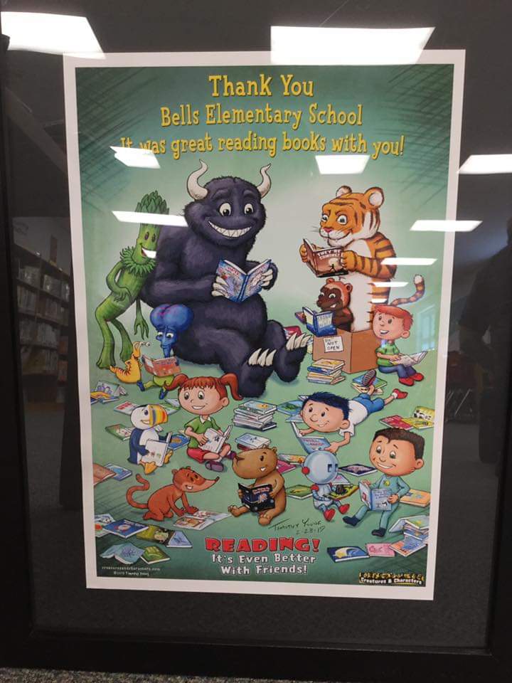 Bells school had a visit from author and illustrator, Timothy Young, who shared his many books and drawings with the students. We are so grateful for the beautiful picture he presented to us for the library.@BellsPrincipal @TimSYoung @WTDirectorElEd