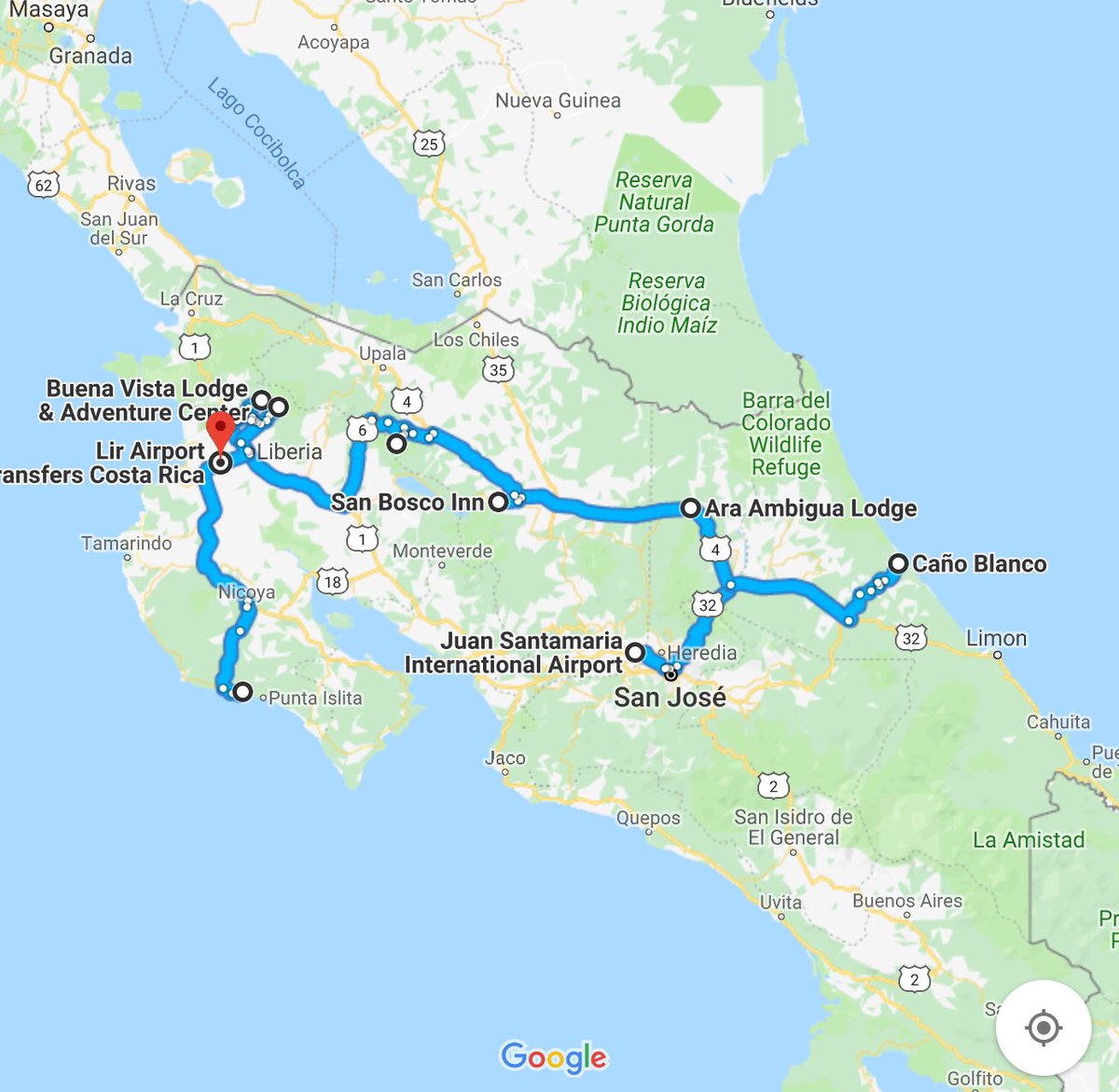ODSSCostaRica's tweet photo. Here’s a map of our travels (created for us by John). https://t.co/waBRB5wwbr