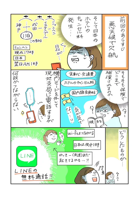 【LINE無料通話で乗り切った話】微妙に前の旅漫画の続きです。夜中に付き合ってくれた友達ほんまにありがとう…そしてなぜ繋がらなかったの国際電話…3枚目は完全に蛇足だけど、ピリついた空気の中でこういう人がいて面白かったし救わ… 