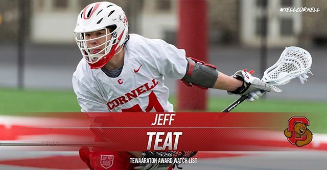 The Tewaaraton Foundation has announced that junior Jeff Teat has been named to the 2019 Tewaaraton Award men's watch list. The list highlights the early contenders for the 2019 Tewaaraton Award. #YellCornell (📸: Eldon Lindsay/Cornell Athletics)