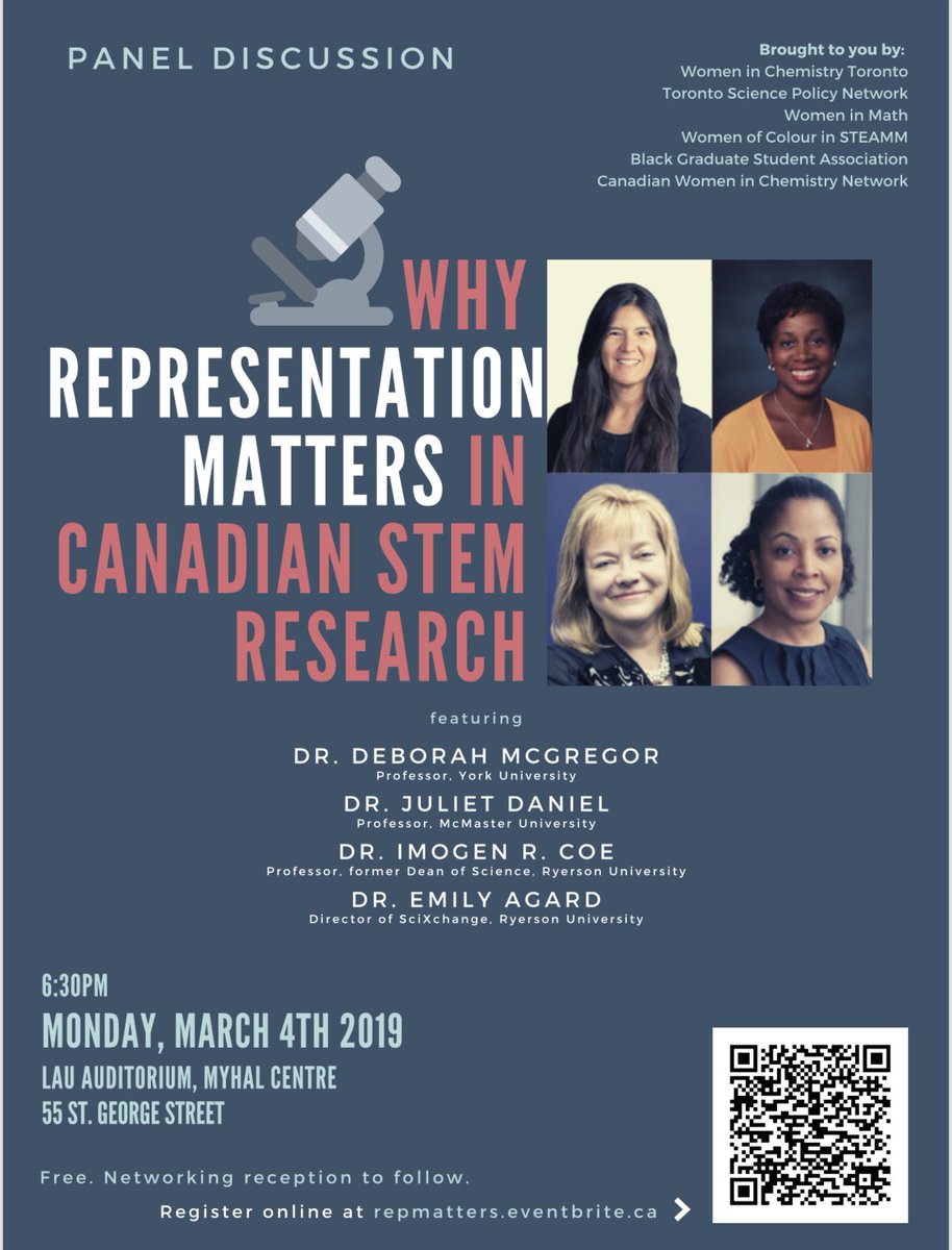 ImogenRCoePhD's tweet image. Representation absolutely matters. Look around your community, department, division, institution, organization. Who is missing?  Who doesn’t have a voice? Who isn’t included or welcomed? Thnx ⁦@WomeninChemTO⁩ 4 including me on this panel 4 this important discussion.