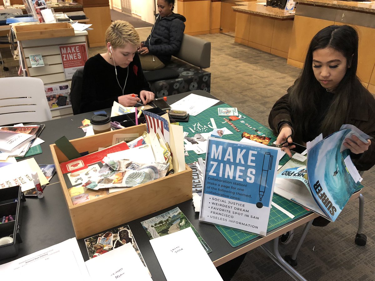 GleesonLibrary's tweet image. We’re making #zines ‼️✂️📚🖌🎨 Stop by the library now until 8P tonight and make one of your own! #usfca #makecoolstuff