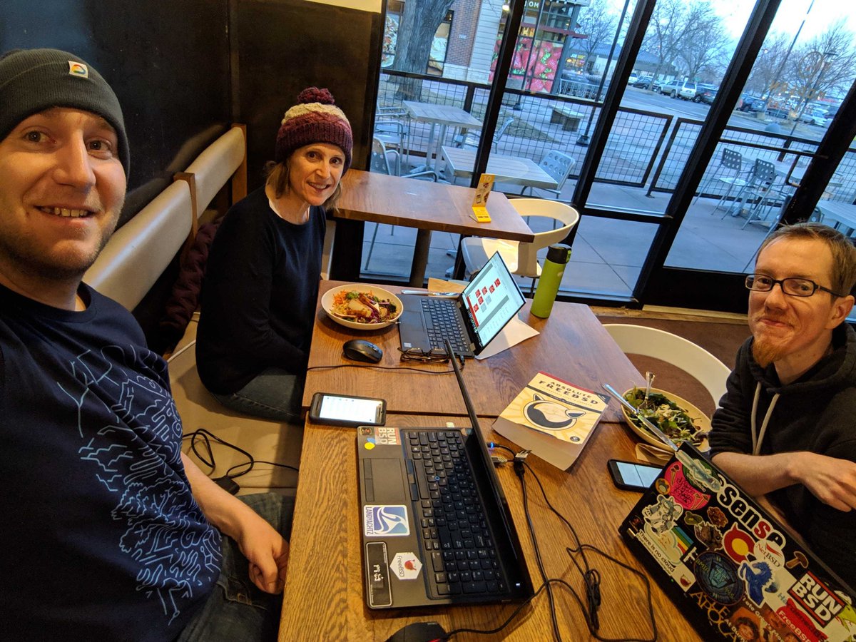 dgoodkin's tweet photo. With @possnfiffer and @pr1ntf prepping for our Getting Started with #FreeBSD workshop at #SCALE17x https://t.co/ZHVja6vpQY #af3e @freebsdfndation https://t.co/ZouPMZUsRf