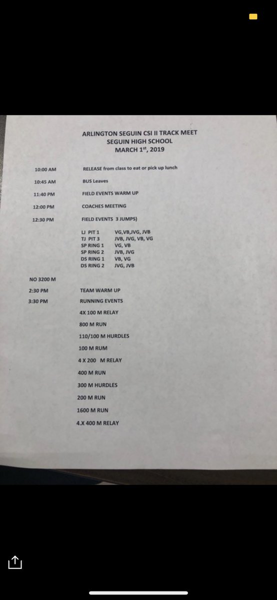 Meet Info for Arlington Seguin Meet!
We’ll leave tomorrow at 10:45 AM and release from class is @ 10:00 AM!!
Dress work tomorrow