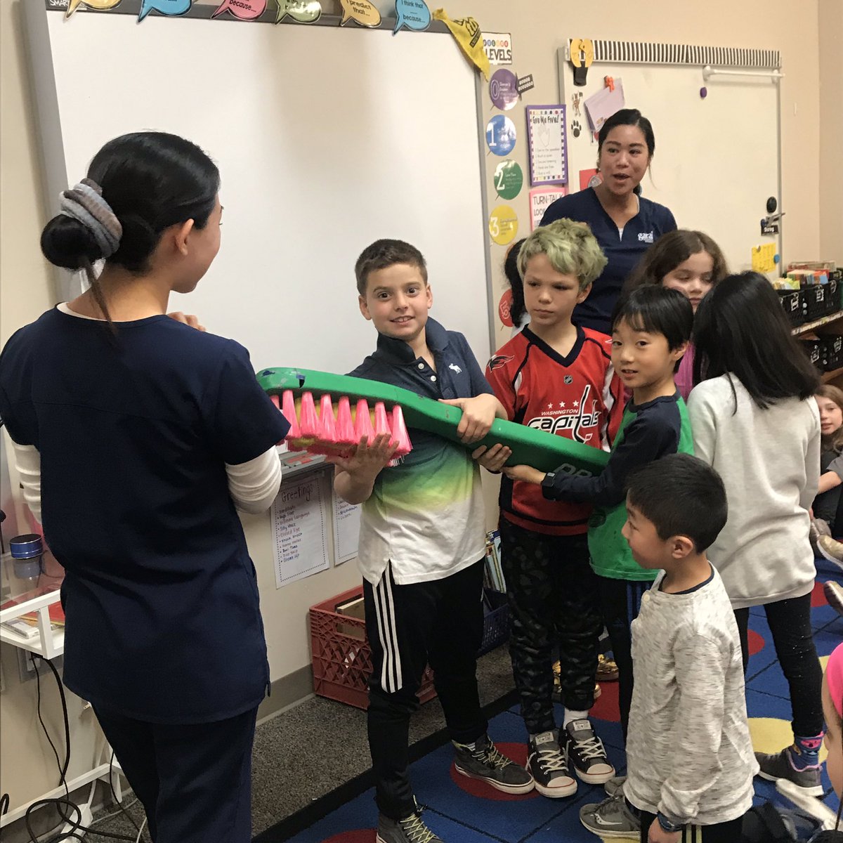 MrsMeletti's tweet photo. Thank you to Dr. Garai’s Orthodontics office for visiting our classroom to discuss the importance of oral hygiene! Our class enjoyed learning good dental habits #dentalhygienemonth #flossfirst https://t.co/8CBiln4I2Z