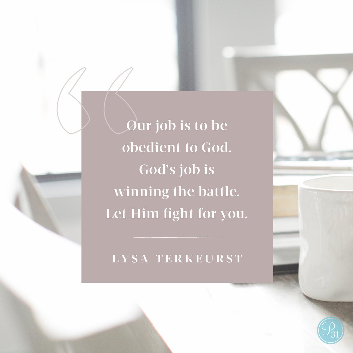 LysaTerKeurst's tweet photo. That battle? The one for which you've run out of solutions and answers… the one that makes you weary and worried and worn out? God's got it. 

Our job is to be obedient to God. God's job is everything else. https://t.co/jffOxKVTJo