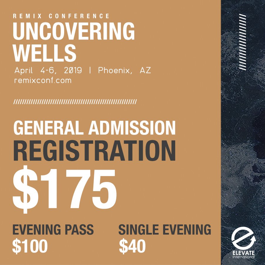 ElevateInt's tweet photo. Tickets are still available! Can't make it to the whole Remix Conference? Check out our flexible admission options. More info on https://t.co/XK9LxTgOl9 (link in bio).

#remixconference #remix #remixconf #elevate #elevateinternational #phoenix #arizona #conference #Jesus https://t.co/17nlDffuqt