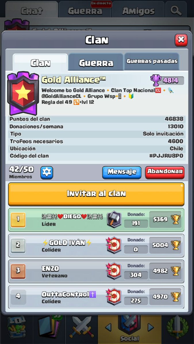 Estamos en busca de gente responsable y comprometida en ladder y guerras para nuestro clan

Requisitos :
✅+60 victorias en guerra
✅Récord 4.9 🏆

Próximamente Premios de ladder y sorteos

Si quieres ser parte de esta famila envia un MD📩